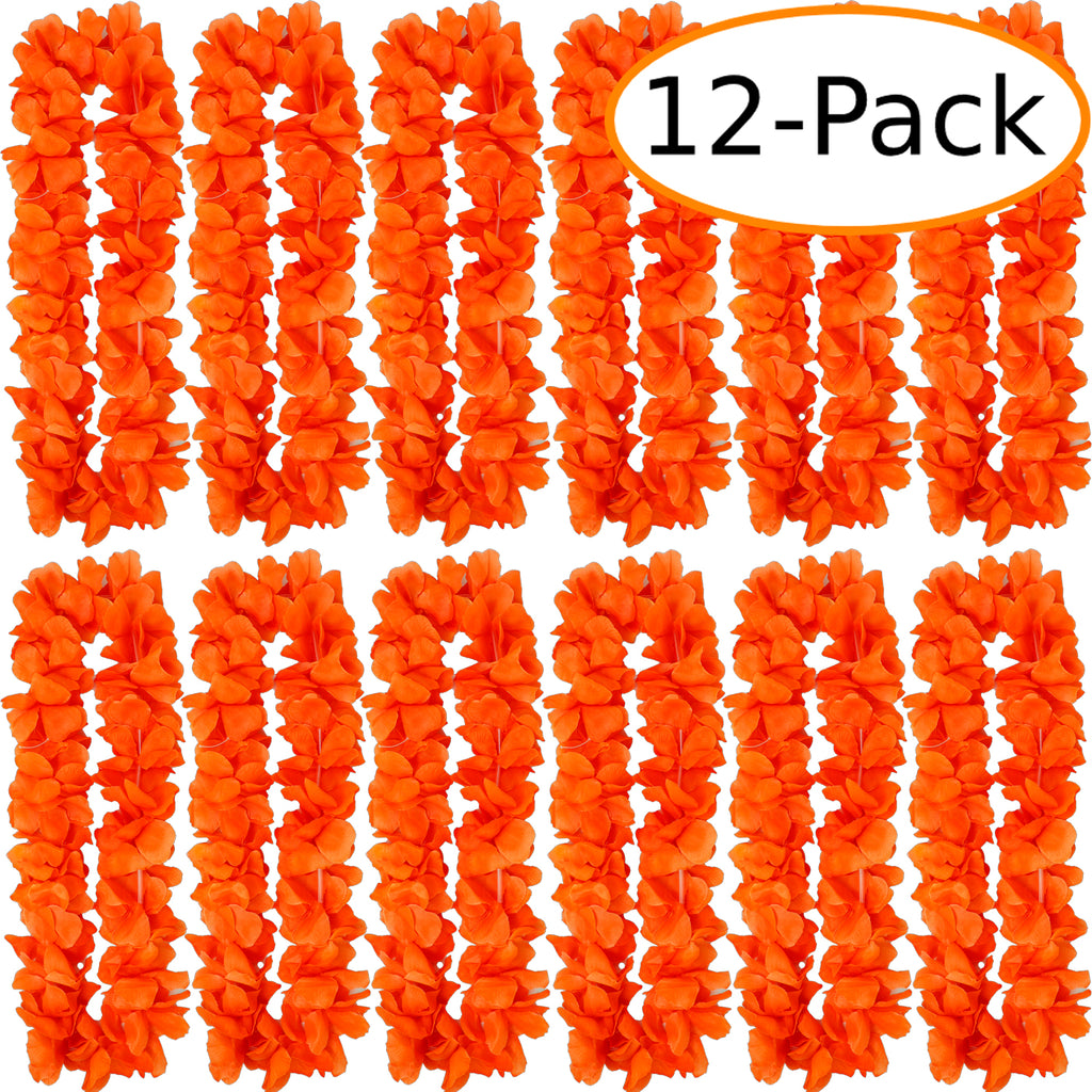 1 Dozen Lush 48" Hawaiian Leis - Neon Orange