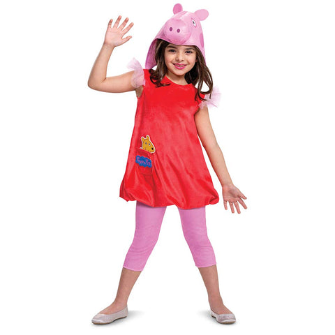 Peppa Pig Costume for Girls, Deluxe Official Nick Jr Character Jumpsuit Dress and Laplander Peppa Hat, Toddler Size Small (2T) Multicolored