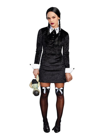 Dreamgirl Women's Friday Velvet Dress Halloween Costume, Black/White, Small