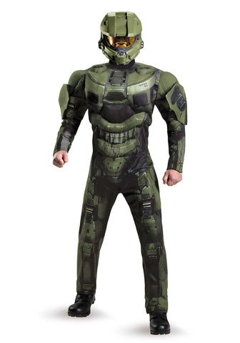 Disguise Men's Halo Deluxe Muscle Master Chief Adult Costume, Green, XX-Large