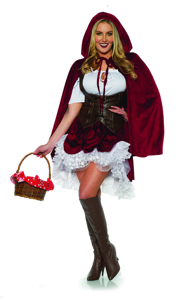 Underwraps Women's Deluxe Red Riding Hood Costume Dress, Burgundy, Brown, White, Small