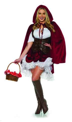Underwraps Women's Deluxe Red Riding Hood Costume Dress, Burgundy, Brown, White, Small