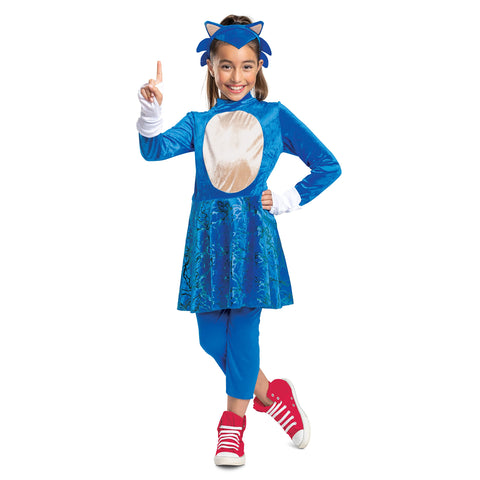 Sonic the Hedgehog Costume for Girls, Official Sonic Movie Costume and Headpiece, Kids Size Small (4-6x)