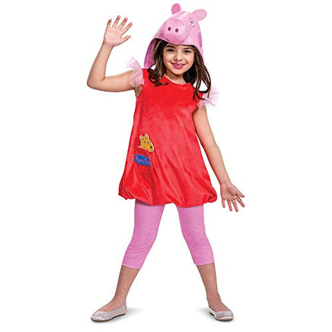 Peppa Pig Costume for Girls, Deluxe Official Nick Jr Character Jumpsuit Dress and Laplander Peppa Hat, Toddler Size Large (4-6x)