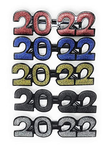 New Year 2022 Glitter Party Glasses - 12 pack Assorted Colors