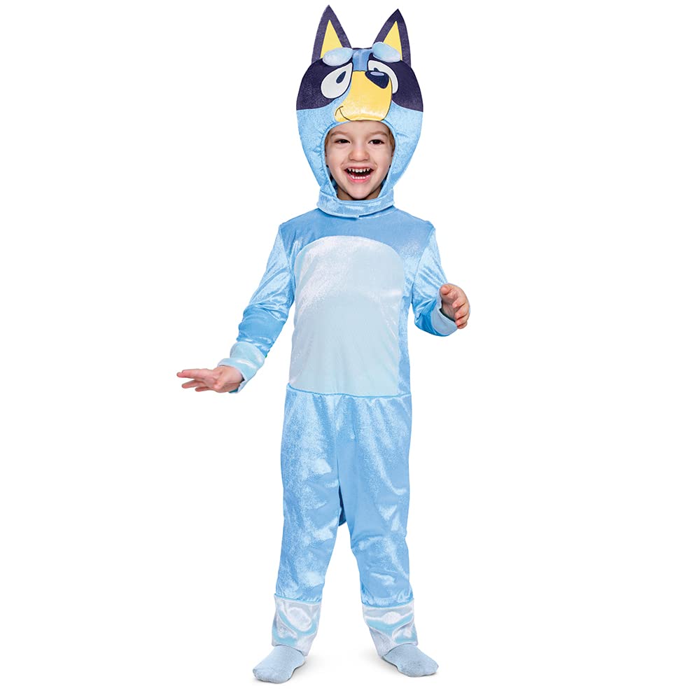 Bluey Costume for Kids, Official Bluey Character Outfit with Jumpsuit and Mask, Classic Toddler Size Medium (3T-4T)