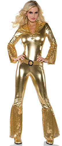 Underwraps Costumes Women's Gold Metallic Jumpsuit Costume - Disco Diva, Gold, Medium