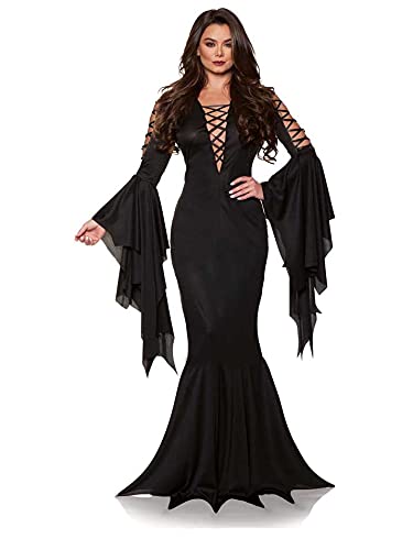 UNDERWRAPS Black Vampire Dress - Gothic Vampire Full Length Dress Halloween Custome for Women, Sexy Halloween Costume Vampire Dress with Sleeve,Medium (12-14)