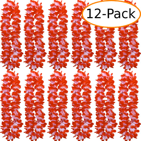 Two-Tone Lush 48" Hawaiian Leis (12-Pack) - Red