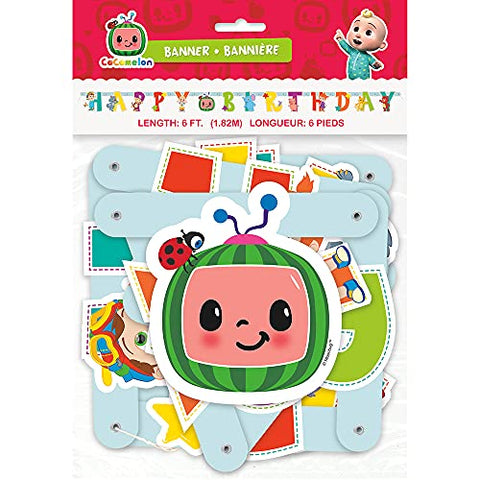 Unique Cocomelon Jointed Happy Birthday Banner, 6.5ft, Multicolor